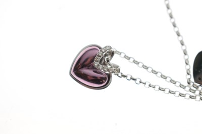 Lot Diamond 'pink' and white gold heart-shaped necklace and earring suite