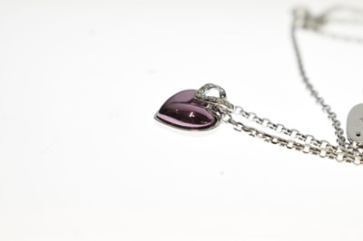 Lot Diamond 'pink' and white gold heart-shaped necklace and earring suite