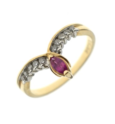 Lot 35 - Ruby and diamond 9ct gold dress ring