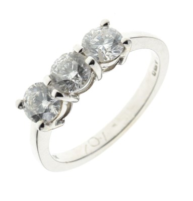 Lot 5 - Three stone diamond 18ct white gold ring