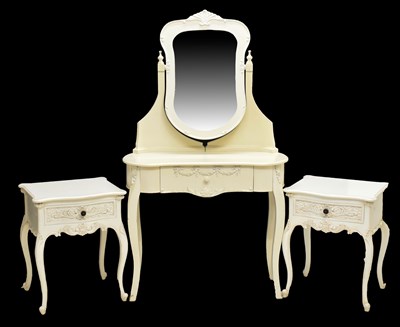 Lot 770 - Pair of French style white painted bedside tables
