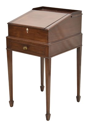 Lot 750 - 19th century mahogany slope front desk on stand