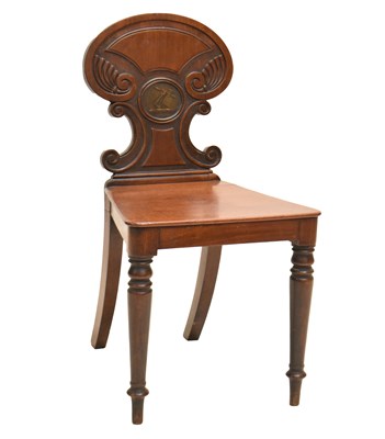 Lot 745 - Regency painted mahogany armorial hall chair