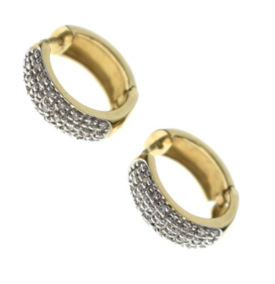 Lot 162 - Pair of diamond multi-stone 9ct gold hoop earrings