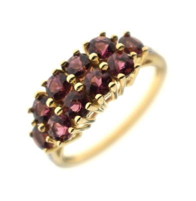 Lot 53 - Purple coloured gemstone 9ct gold multi-stone dress ring