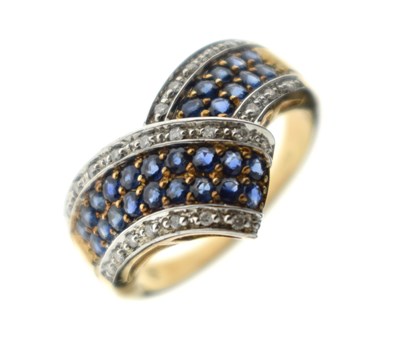 Lot 47 - Sapphire and diamond 9ct gold wishbone dress ring