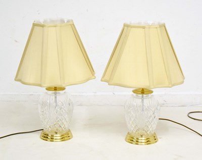 Lot 381 - Pair of Waterford Crystal Kilkenny pattern gilt metal mounted table lamps