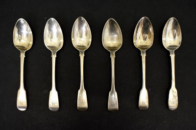 Lot 266 - Set of six George IV Fiddle pattern silver teaspoons