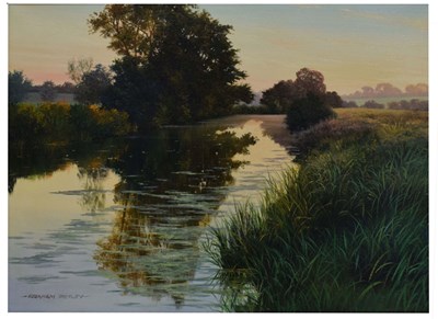 Lot 707 - Graham Petley (British 1944-2025) - Oil on canvas - Rural landscape with river