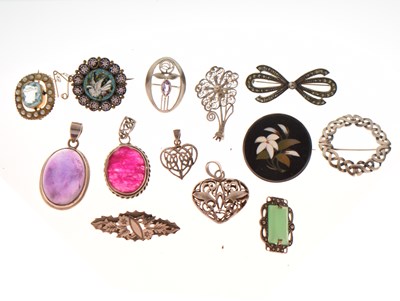 Lot 190 - Silver and white metal brooches set semi-precious stones, etc