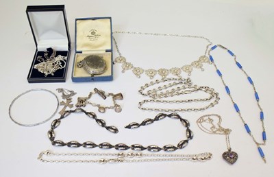 Lot 191 - Assorted silver and white metal necklaces, chains, and pendants, etc.