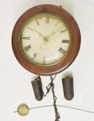 Lot 742 - Late 19th century 'Postman's Alarm' wall clock, 'Schwer, Brynmaur' [Brynmawr, Wales]