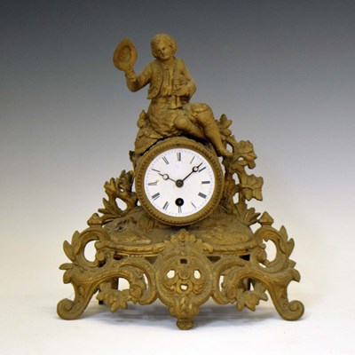 Lot 746 - Mid 19th century French gilt spelter figural mantel clock