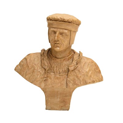 Lot 233 - Large glazed stoneware library bust, circa 1900, possibly Sir Thomas More