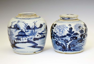 Lot 621 - Chinese blue and white ginger jar with cover, plus another lacking cover