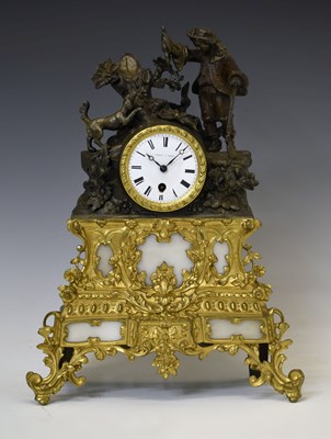 Lot 744 - Leroy à Paris - Mid 19th century French gilt spelter mantel clock with silk suspension