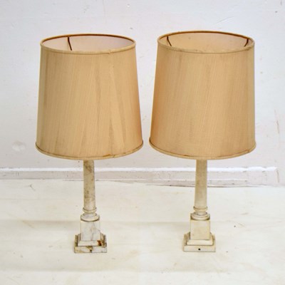 Lot 415 - Pair of Italian alabaster table lamps