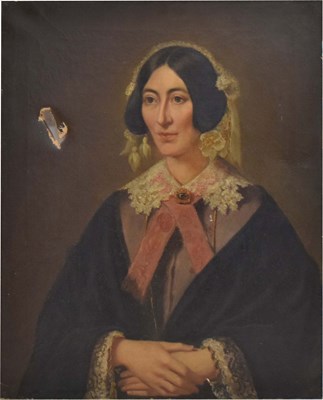 Lot 697 - English 19th century school - Oil on canvas - Portrait of a Victorian lady