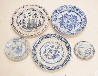 Lot 609 - Five assorted 18th Delft and delftware plates