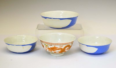 Lot 627 - Chinese bowl decorated with a Phoenix and Dragon, together with three blue and white bowls