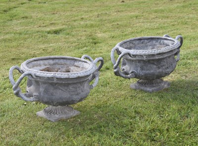Lot 506 - Pair of lead Warwick Vase form planters