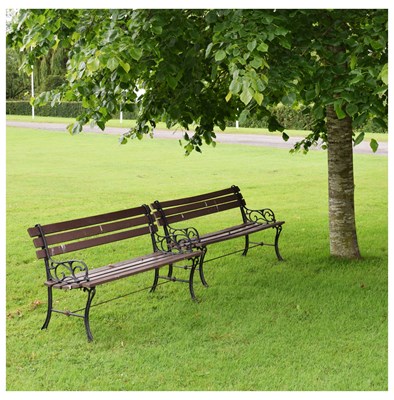 Lot 816 - Pair of two-seater wooden slatted garden benches