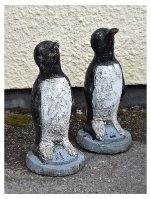 Lot 821 - Pair of composition stone penguin garden ornaments (a/f)
