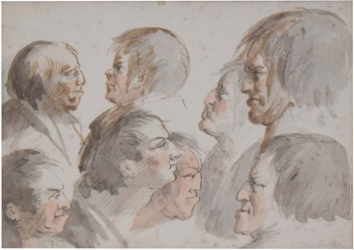 Lot 699 - 20th century school - Pen and wash - Faces and profiles study