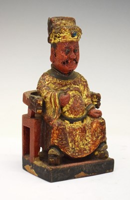 Lot 366 - Chinese painted wooden figure of an attendant