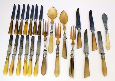 Lot 436 - Collection of white metal horn handled flatware