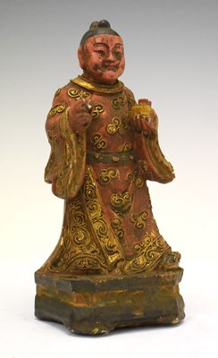 Lot 365 - Chinese painted wooden figure of a priest