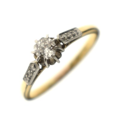 Lot 6 - Solitaire diamond yellow and white metal ring, stamped '18ct Plat'