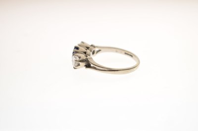 Lot 18 - Sapphire and diamond three stone 18ct white gold ring