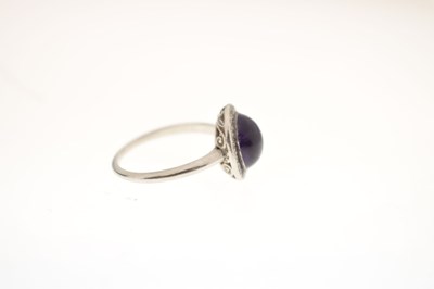 Lot 26 - Early 20th century amethyst and diamond unmarked white metal cluster ring