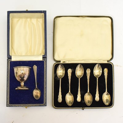 Lot 226 - Set of six silver teaspoons and Christening egg cup and spoon, cased