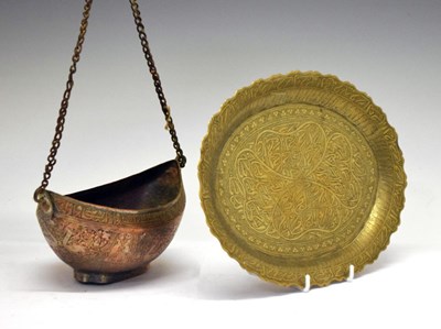 Lot 382 - Indo-Persian silvered copper kashkul or alms bowl
