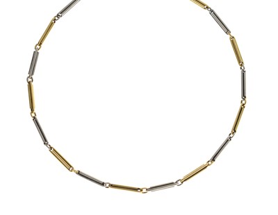 Lot 70 - 18ct yellow metal and platinum fancy trombone link necklace