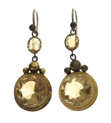 Lot 87 - Victorian citrine, unmarked yellow metal and gilt metal drop earrings
