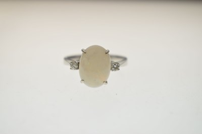 Lot 27 - Opal and diamond white metal dress ring