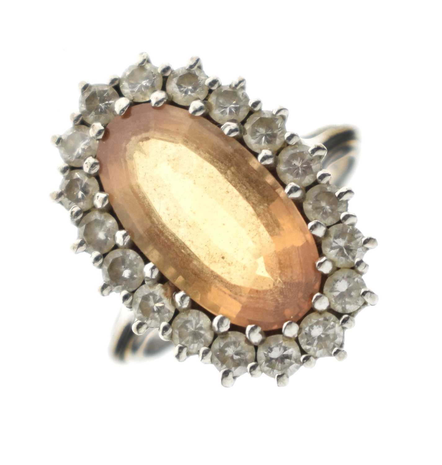 Lot 30 - Imperial topaz and diamond 18ct white gold cluster ring