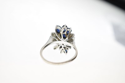 Lot 21 - Sapphire and diamond white metal cluster ring