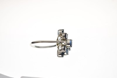 Lot 21 - Sapphire and diamond white metal cluster ring