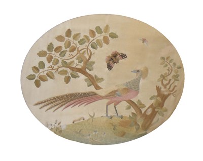 Lot 729 - 19th century oval silk work study of a pheasant