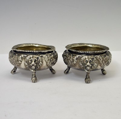 Lot 154 - Pair of George III silver salts with lion head decoration