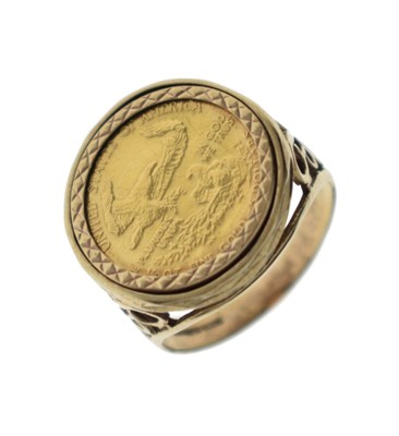 Lot 302 - USA 1/10oz fine gold $5, in a 9ct gold ring mount
