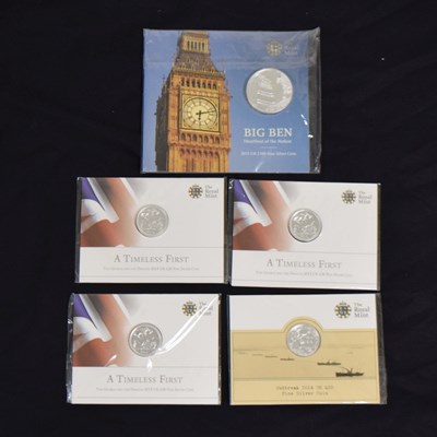 Lot 309 - Elizabeth II fine silver proof £100 coin together with four fine silver proof £20 coins