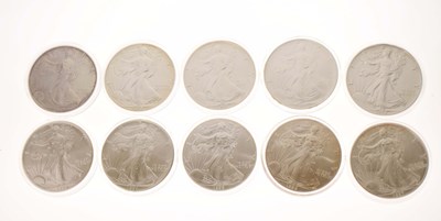 Lot 326 - Ten United States of America silver dollar coins