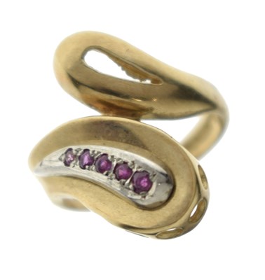 Lot 1 - Ruby 9ct gold crossover dress ring