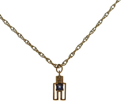 Lot 100 - Sapphire and diamond yellow metal pendant necklace