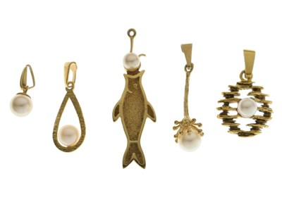 Lot 177 - Group of five 1970s pearl pendants